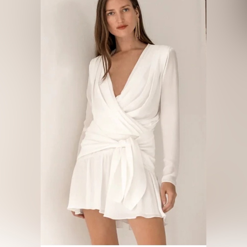 Mishka White Long Sleeve Wrap Dress